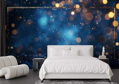 Magic night dark blue frame with sparkling glitter bokeh and light background Wall mural