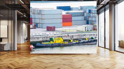 Moored boats and freight containers Wall mural