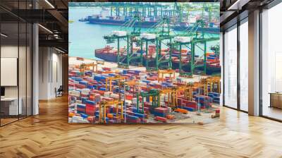 Singapore cargo shipping port panorama Wall mural