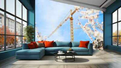 Spring blossom construction crane building Wall mural