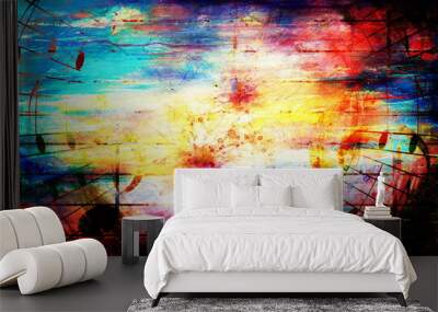 beautiful colorful collage with music motive on abstract background. Wall mural