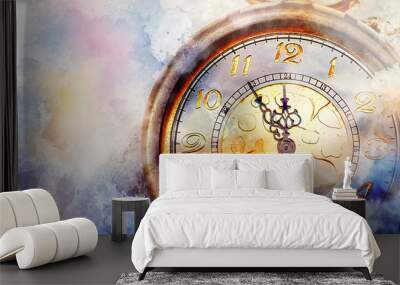 Clock showing five minutes to twelve. Time to stop and realize the values of life and painting effect. Wall mural