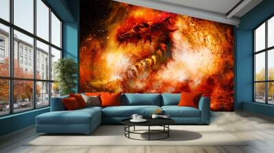 Cosmic dragon in space, cosmic abstract background Wall mural