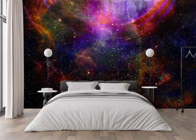 Cosmic space and stars with light circle, color cosmic abstract background. Wall mural