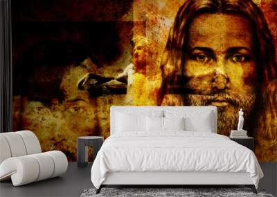 interpretation of Jesus on the cross, graphic painting version. Sepia effect. Wall mural