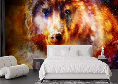 magical space wolf, multicolor computer graphic collage Wall mural