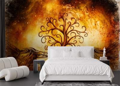 pair of ravens with tree of life symbol. Wall mural