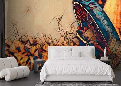 Shaman drum in woman hand. Wall mural