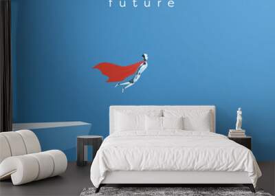 Ai or artificial intelligence vector concept with ai robot flying as superhero. Symbol of future technology, advance, automation and science. Wall mural