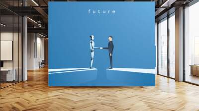 Ai or artificial intelligence vector concept with ai robot handshake with human. Symbol of future cooperation, technology advance, innovation. Wall mural