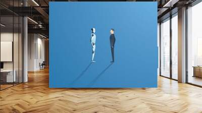 Artificial intelligence vs humans vector concept. AI bot and businessman standoff. Innovation, technology and future concept. Wall mural