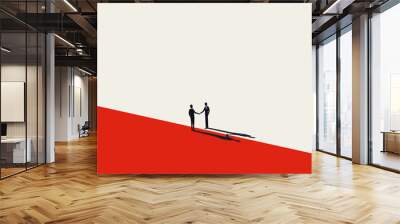 Business negotiation, deal making or acquisition, merger vector concept. Two men shaking hands. Minimal design. Wall mural