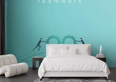 business teamwork vector concept with two businessman pushing cog wheels to each other. business sym Wall mural