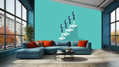 Career growth vector illustration concept with businesswomen standing on stairs to the top. Emancipation symbol for women at professional working life. Wall mural