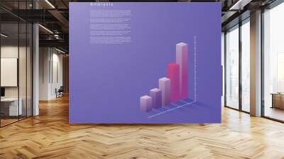 Modern 3d column, bar graph vector element in isometric style with soft color gradients. Data visualization concept for analysis, report, presentation, infographics. Wall mural