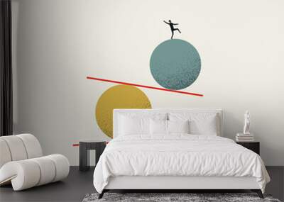 Struggle to find work life balance and happiness. Symbol of challenge, achievement. Minimal vector illustration. Wall mural