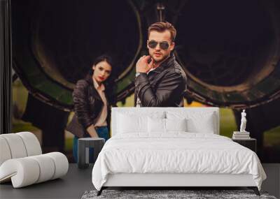 stylish couple outdoors. focus on man Wall mural