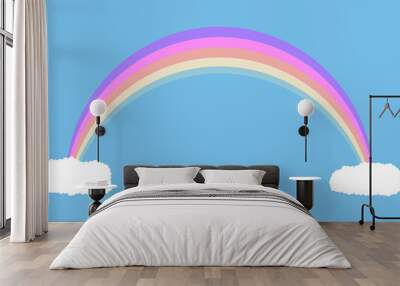 dreamy rainbow with two clouds illustration Wall mural