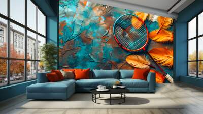 Abstract art and badminton concept with racket Wall mural