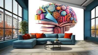 brain and stack of books new idea, science concept	 Wall mural