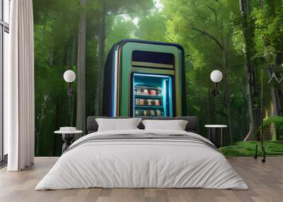 Extreme place food vending machine in the forest, industry concept, Generative AI Wall mural