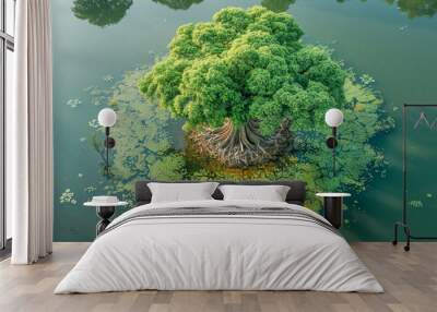 Giant mangrove tree growing on water with exposed roots Wall mural