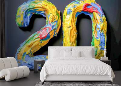 Number twenty made of colorful oil painting on black background Wall mural