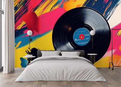 A vinyl record on a colorful background. Wall mural