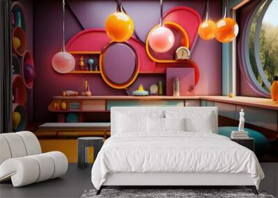 cuisine excentrique vintage avec des couleurs pop, flashy et retro Wall mural