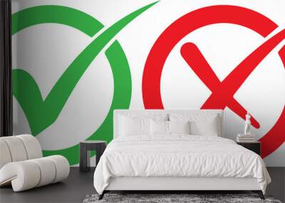 Green checkmark tick and red X icons. Wall mural