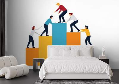 A business team climbing a bar chart, teamwork and success, vector illustration, isolated on white background Wall mural