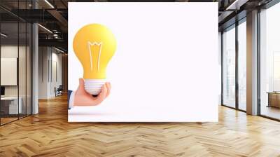 A businessman holding a light bulb, innovation in business, 3D illustration, isolated on white background Wall mural