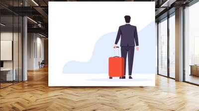 A businessman with a suitcase, travel for work, flat design, clean lines, isolated on white background Wall mural