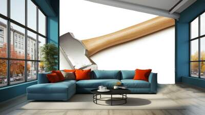 A heavy-duty sledgehammer with a wooden handle and steel head, isolated on a clean white background Wall mural