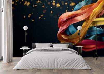 Colorful ribbons flowing from digital printer, bright and vivid colors in motion, modern print technology concept Wall mural