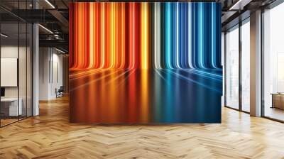 Colorful vertical light trails illuminating a reflective surface, modern abstract design, energetic and vibrant visual Wall mural