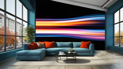 Colorful vertical light trails illuminating a reflective surface, modern abstract design, energetic and vibrant visual Wall mural