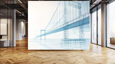 Hand-drawn blueprint of an innovative bridge Wall mural