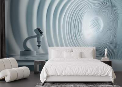 Laboratory under siege by spiraling sound waves, vibrating equipment, instability in acoustic research, 3D illustration Wall mural