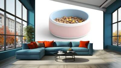 Pet food bowl with kibble inside isolated on white 3D illustration, isolated on white background Wall mural