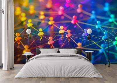 Vibrant digital web of connected profiles and networks, symbolizing community and interconnectedness. Ideal for technology and social media themes Wall mural