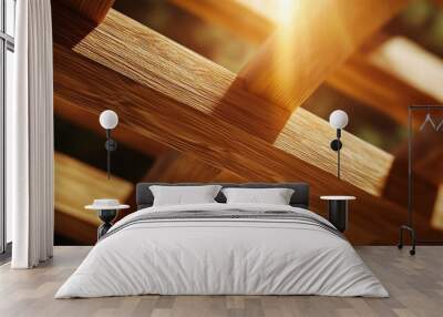 Wooden beam grid, minimalist architectural detail, 3D illustration Wall mural