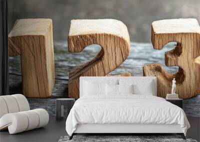 Three wooden blocks shaped like the numbers 1, 2, and 3. Wall mural