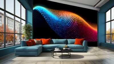 An abstract illustration of neon colourful wavy light dots mesh style digital background. A.I. generated. Wall mural