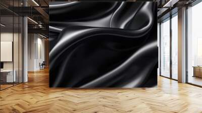 Black silk satin fabric texture background with sweeping ripples and folds. A.I. generated.
 Wall mural