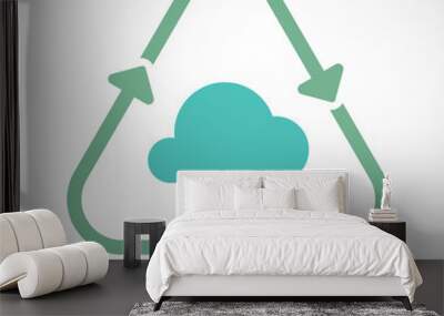 Line art recycle sign icon with a cloud Wall mural