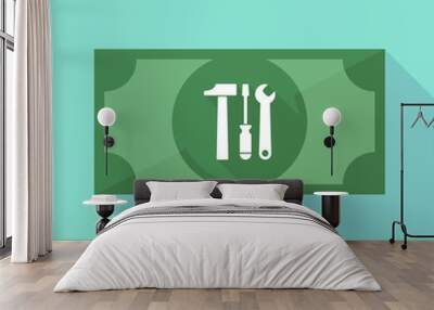 Long shadow banknote icon with a tool set Wall mural