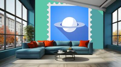 Long shadow mail stamp icon with the planet Saturn Wall mural