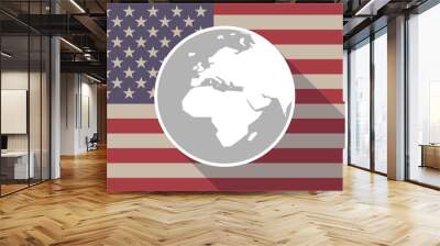 Long shadow USA flag icon with   an Asia, Africa and Europe regi Wall mural