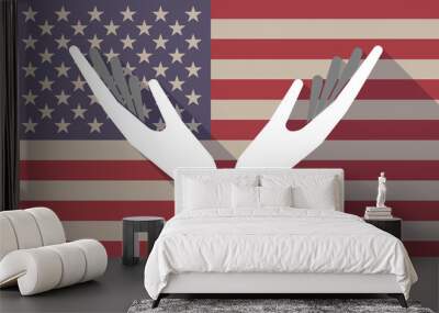 Long shadow USA flag icon with   two hands offering Wall mural